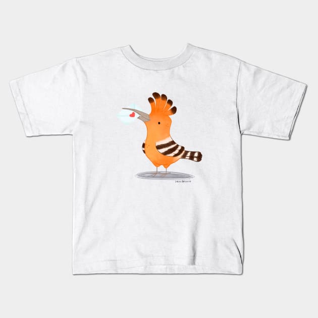 Hoopoe bird with a love letter Kids T-Shirt by julianamotzko